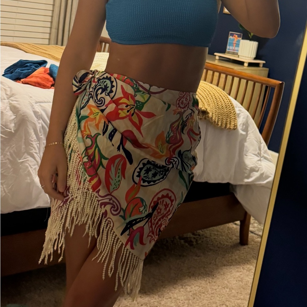 Multicolor, fringe, tie / wrap skirt